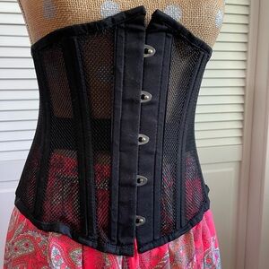 3X mesh black waist center steel boned corset